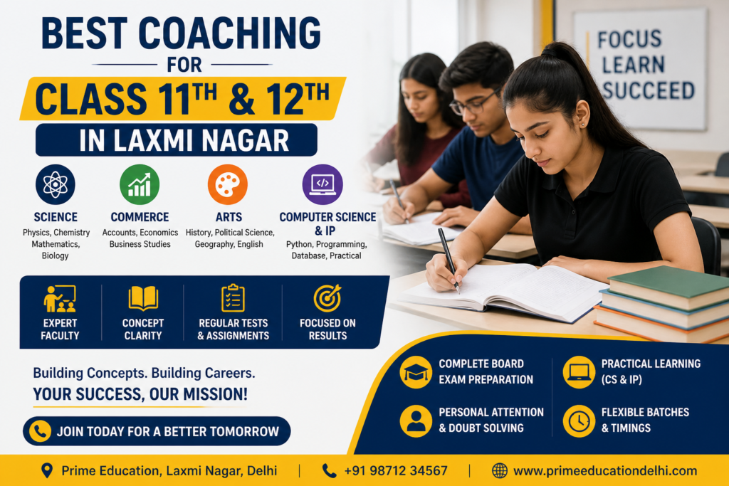 best coaching for class 11th and 12th in laxmi nagar with computer science and ip coaching